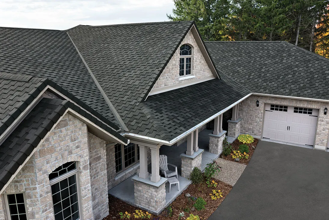 Designer shingles & stone — roof detail